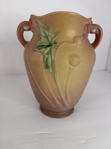 Roseville Poppy Pink 1938 Vintage Art Pottery Ceramic Vase 875-10 - Picture 5 of 6