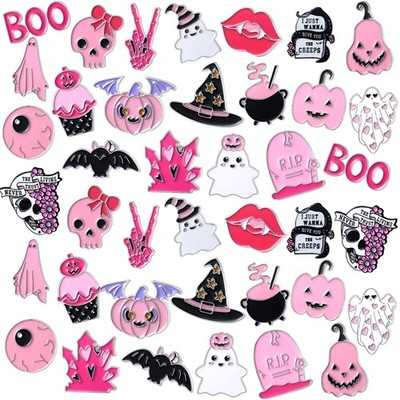40 Pcs Pink Halloween Enamel Pins Bulk for Backpacks Cute Skull Boo Bat Decor...