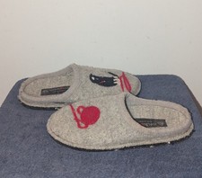Haflinger Kitty Cat House Mules Wool Felt Slippers Womens Size EU 39 US 8 Gray