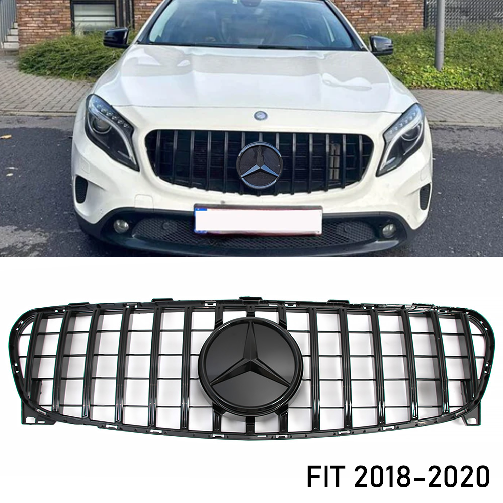 Black Front Grille Grill W/Emblem For Mercedes Benz X156 2018-2020 GLA250 GLA200