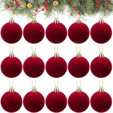 15 Pcs Christmas Velvet Balls 1.97 Flocked Christmas Hanging Ornaments Handma...