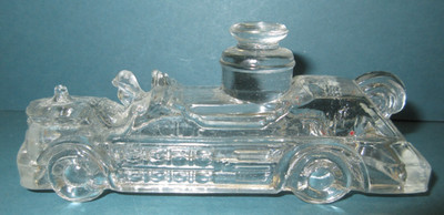 Vintage Fire Steam Engine in Clear Glass Candy Container, 5'' Long