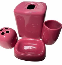 New Never Used 4 PIECE BATHROOM ACCESSORY SET - Ceramic, Color ROSE