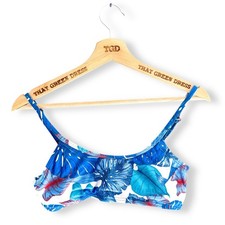 Ladies Blue Leaf Print Strappy Wireless Non Padded Tankini Bikini Top Size 10