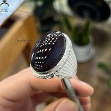 Elegant Black Yemeni Aqeeq Ring 925 Silver Men's Agate Islamic Ring