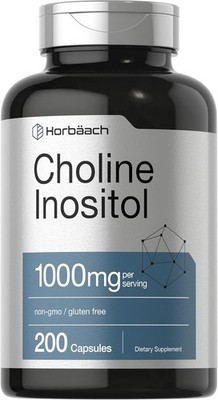 Horbaach Choline Inositol 1000mg Supplement 200 Capsules Non-GMO, Gluten Free