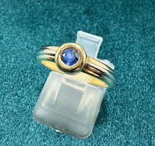 Vintage Cartier Monostone Sapphire 18k Tri Color Gold Ring US5 EU49,5 Pinky Box
