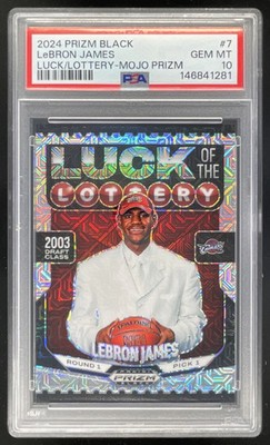 2024-25 Prizm Black Luck of the Lottery Mojo Prizms #7 LeBron James /25 PSA 10