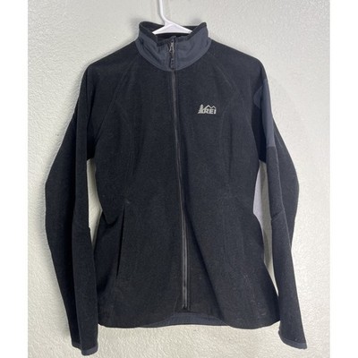 REI Womens Full Zip Fleece Jacket Sz M Black Trailmade Polartec Insulated Camp