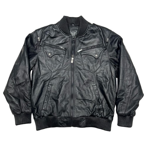 Y2K Blac Label Bomber Grunge Giacca Pelle Uomo XL Biker Deadstock Tag G-III