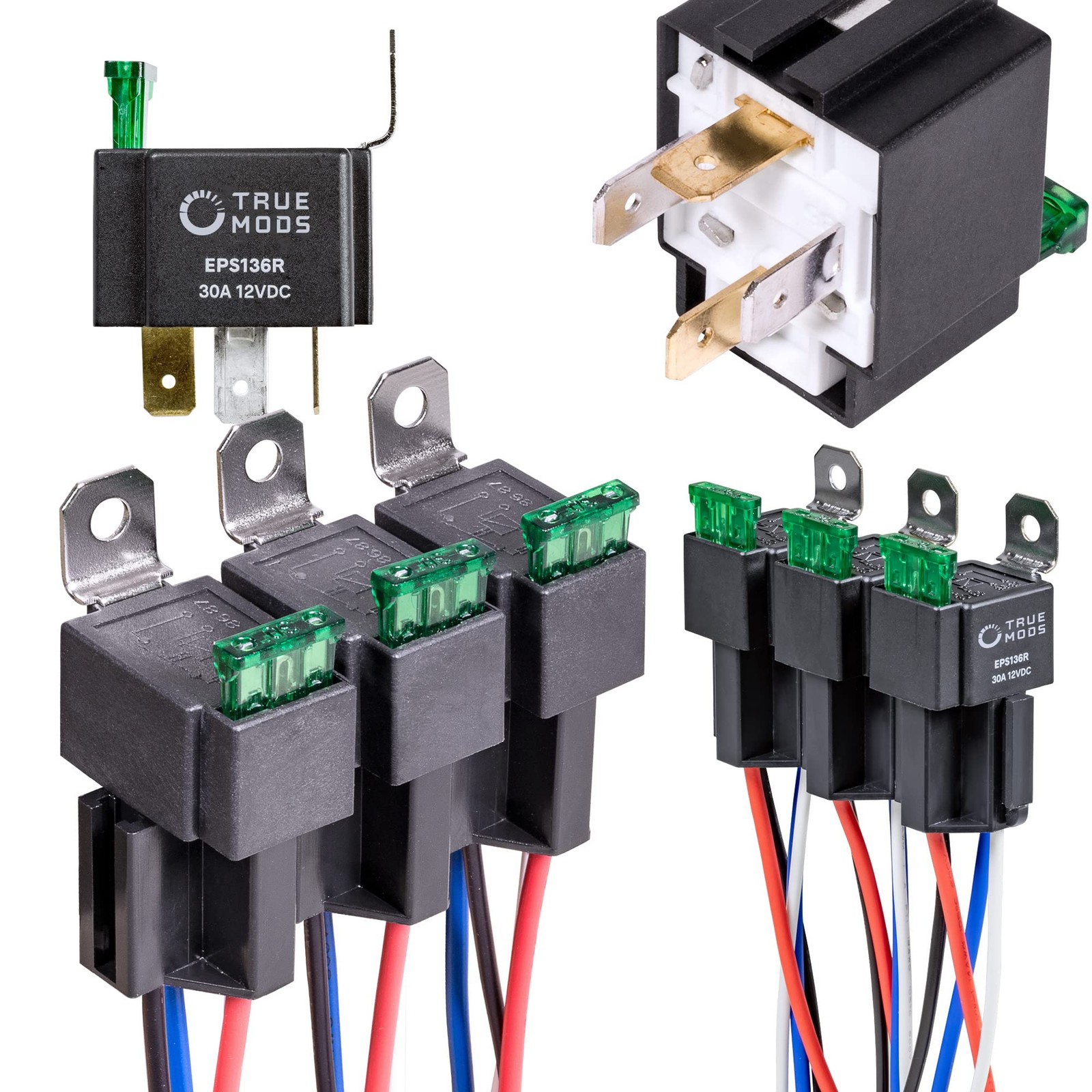6 Pack 12V Bosch Style Fused Relay Switch Kit with Harness & 30 Amp Fuse