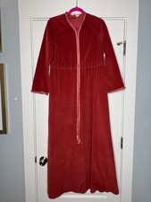 VTG Vanity Fair Lounge House Robe Burnt Orange Velour Velvet Braided Zip Up S/M