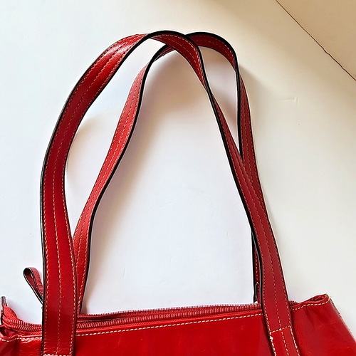 Giani Bernini Red Vintage Glazed Leather Shoulder Bag Purse Double Handles - Picture 12 of 14