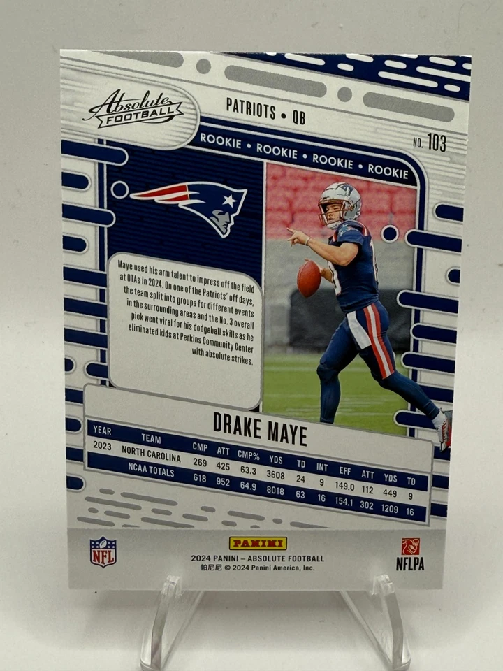 2024 Absolute футбол Дрейк Мэй красный белый синий (RWB) цвет матч SP RC номер 103 - Изображение 2 из 2