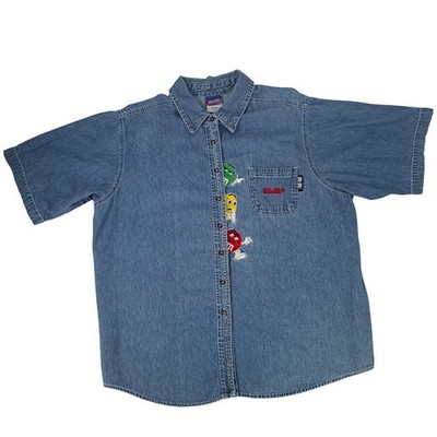 M&M's Brand Denim Button Up Shirt 22W/24W Blue Vintage Character Y2K Retro