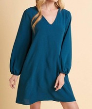 Mittoshop Charli Balloon Long Sleeve Mini Dress Teal