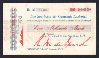 Lobberich J.L. de Ball & Cie. Nachf. m.b.H. 1 Milliarde Mark 27.9.1923
