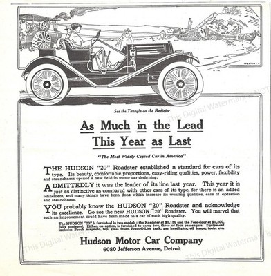 1911 Hudson 20 Roadster Motor Car Ad * In the Lead Hudson Motor Car Co Detroit