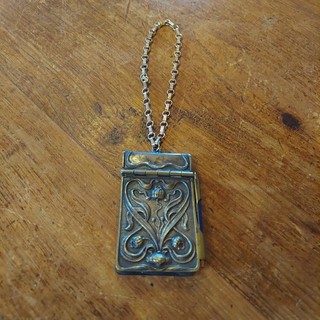 Art Nouveau Silver Plate Dance Card Note Pad with Pencil and Chain Colfax Wash.