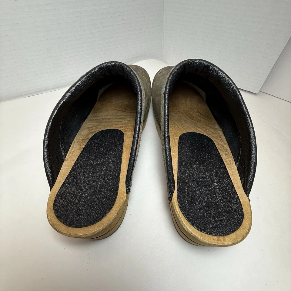 Sanita Floral Leather Clogs Women EU 41 US 10.5-11 Green Pink Wood Sole Poland - Image 4 of 4