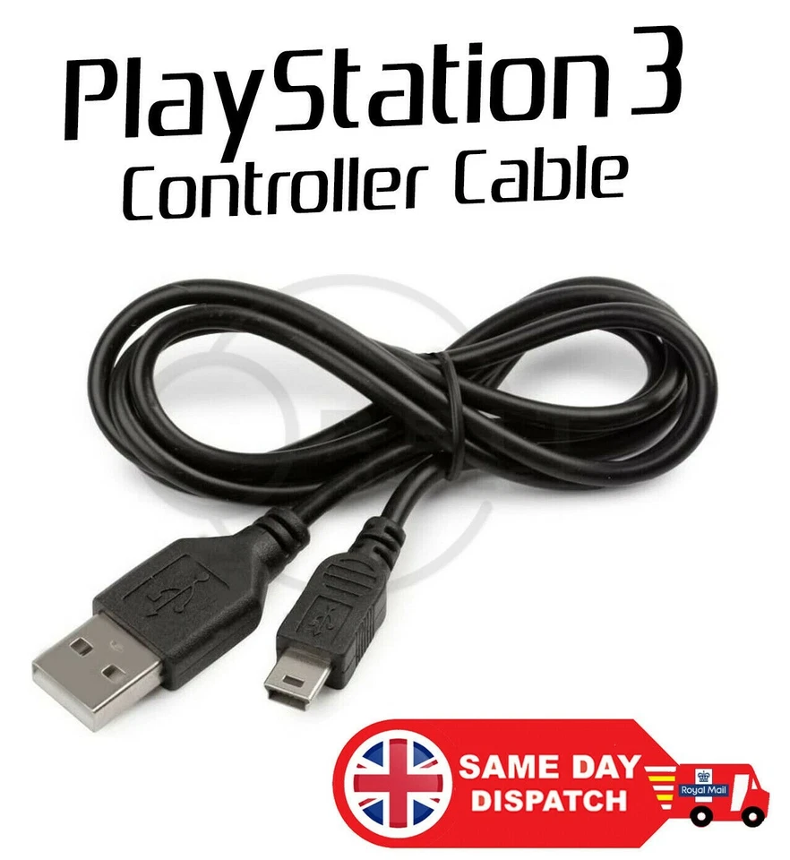 PS3 USB Charging Charger Cable Lead for Sony PlayStation 3 Controller Wire Pad - Image 2 of 2