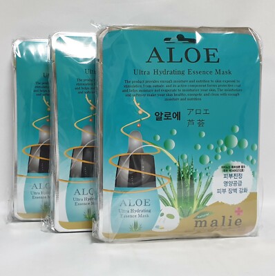 30pcs Malie ALOE Essence Face Mask Packs Sheet 0.88oz 25g Moisturizing Cosmetic