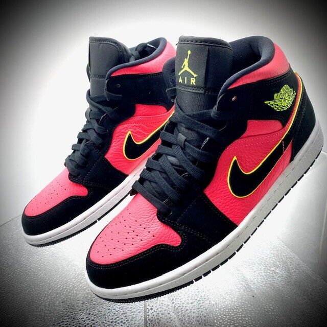 Nike Women's Air Jordan 1 Mid Black Volt Hot Punch BQ6472 Nike Women's Air Jordan 1 Mid Black Volt Hot Punch BQ6472