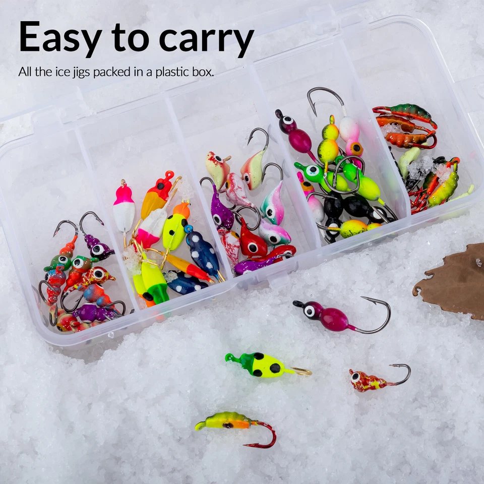 50Pcs/Box Ice Fishing Jigs Set Lures Walleye Jigs Heads for Ice Fishing Gear Kit - Image 4 of 4
