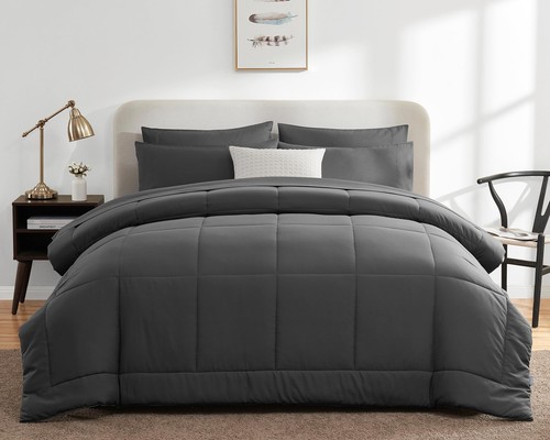 Full Size Comforter Sets - 7 Pieces Bed in a Bag Set Dark Grey Bedding Sets F... - Picture 7 of 8