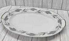 Vintage Mikado China SEPTEMBER Meat Platter White Gray Gold Leaf 14.75”