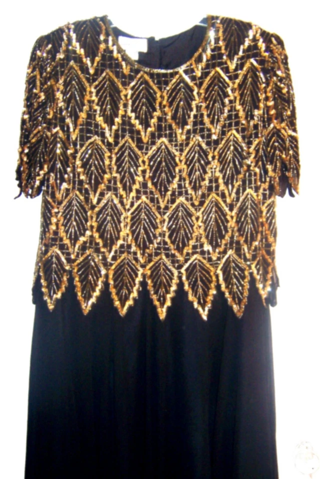 Laurence Kazar золотой лист бисером и блестками лиф и черное платье плюс размер 1 X - Изображение 2 из 4