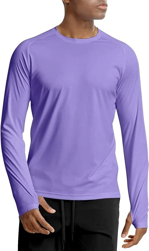 Zengjo Men's Long Sleeve Workout Shirt Athletic XL Purple T-shirt Thumbholes Tee