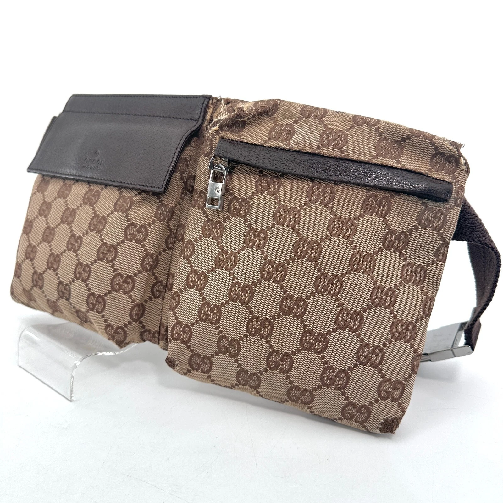 GUCCI Body Bag Taille Sac à Main GG Toile Cuir Beige Authentique