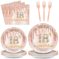 96 Pcs Rose Gold 18th Birthday Party Plates and Napkins for Girls Rose Gold P...