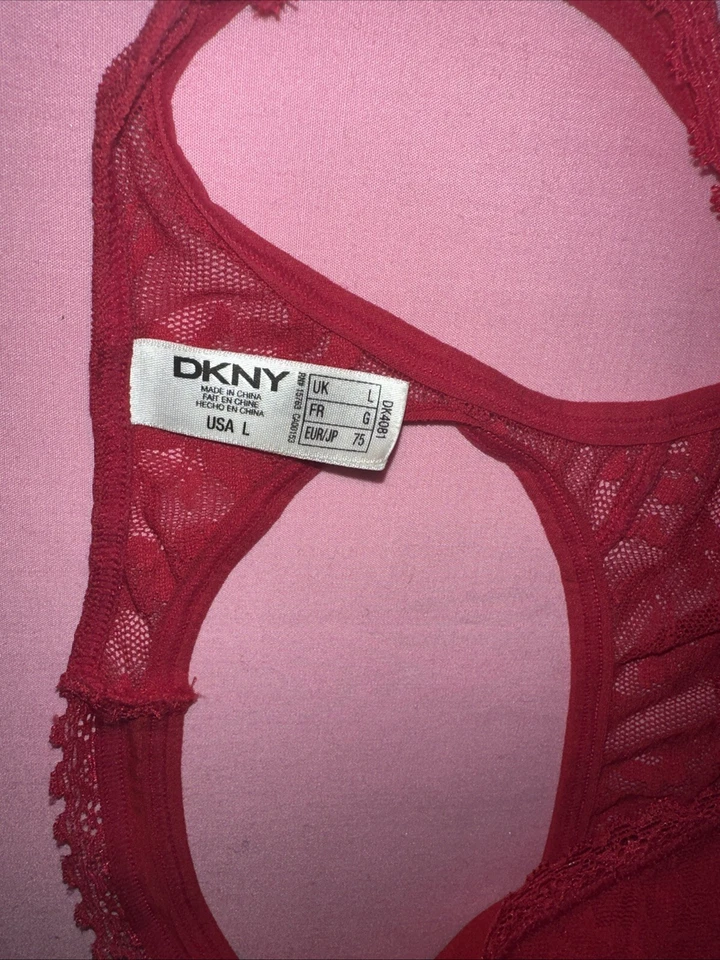 Bralette DKNY Mujer Rojo Encaje Acolchado Espalda Corredora L Se Ajusta Como Mujer’s Pequeño Foto 4 de 4