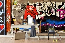 3D Abstract Graffiti Self-adhesive Removable Wallpaper Murals Wall Sticker FC