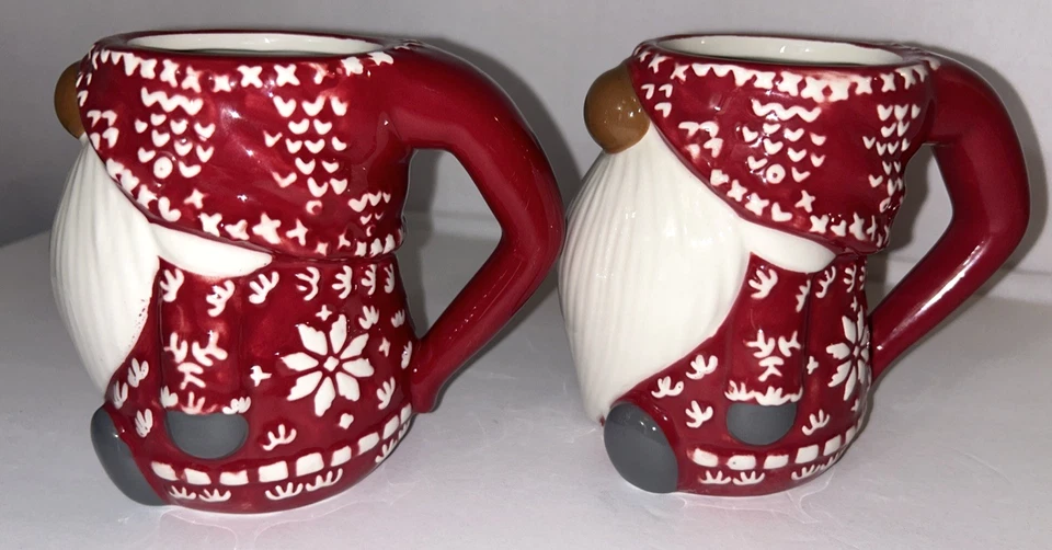 Juego de 2 suéteres de punto de cruz Pottery Barn GNOME taza de café taza roja blanca 12 oz Foto 2 de 4