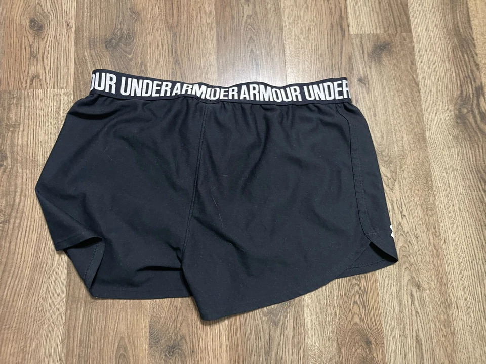 Under Armour Shorts, Youth Girls Size XL, Black White, Drawstring, Logo - Image 2 of 4