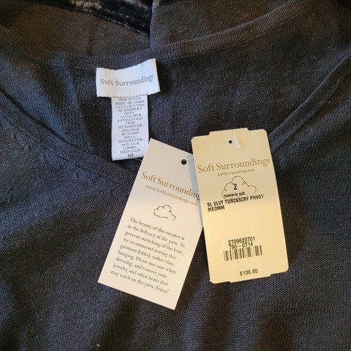 New Soft Surroundings M Linen Blend Sweater Velvet Trim Tunic Top $139 Gray NWT - Picture 11 of 16