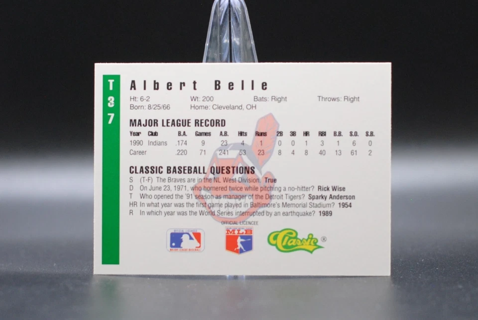 1991 Classic Update Green ALBERT BELLE Rookie Card T37 Cleveland Indians - Image 2 of 2
