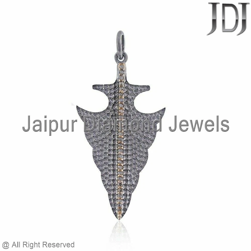 Natural Diamond Pave Arrowhead Pendant Fine 925 Silver Handmade Jewelry PE-56SBR