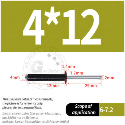 POP RIVETS ALUMINIUM BODY STEEL MANDREL OPEN END DOME HEAD 2mm 2.4mm 4mm - 6.4mm - Picture 144 of 174