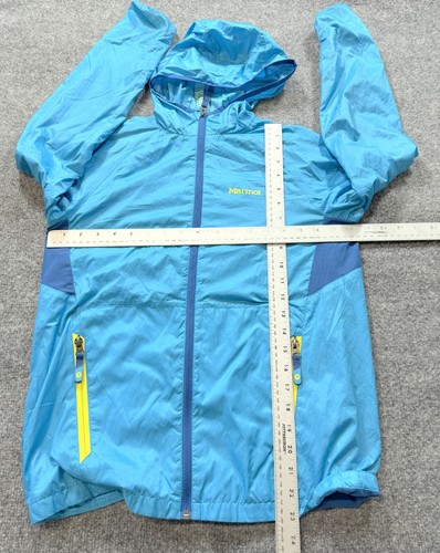 Marmot Youth Jacket Sz XL Aqua Hooded Full Zip Long Sleeve Windbreaker Jacket - Picture 3 of 10