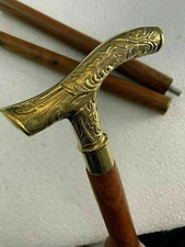 Antique Vintage Designer Brass Handle Style Victorian Cane Wooden Walking Stick