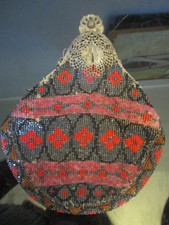 Vintage Estate Antique Victorian Glass Beaded Hand Bag Purse Rare Filigree Frame