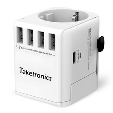 Reiseadapter Schuko 3-Pin Universal 4 x USB A...