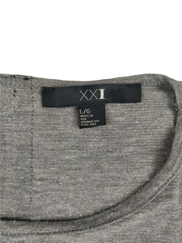 Forever 21 Shirt Womens Size L/G XXI Silver Grey Short Sleeve Top Made In USA - Picture 11 of 12