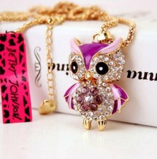 Betsey Johnson Cristal Rosa Violeta Búho 3D Colgante Móvil Collar Bolsa de Regalo Gratis