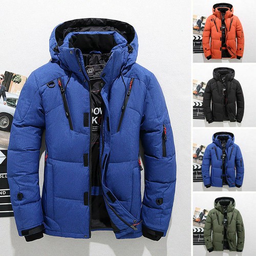 Men Winter Warm Duck Down Jacket Ski Snow Thick Hooded Puffer Coat Parka - Picture 1 of 19