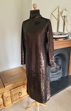 Zara Brown Sequinned Long Midi Knit Dress S UK10 Bnwt